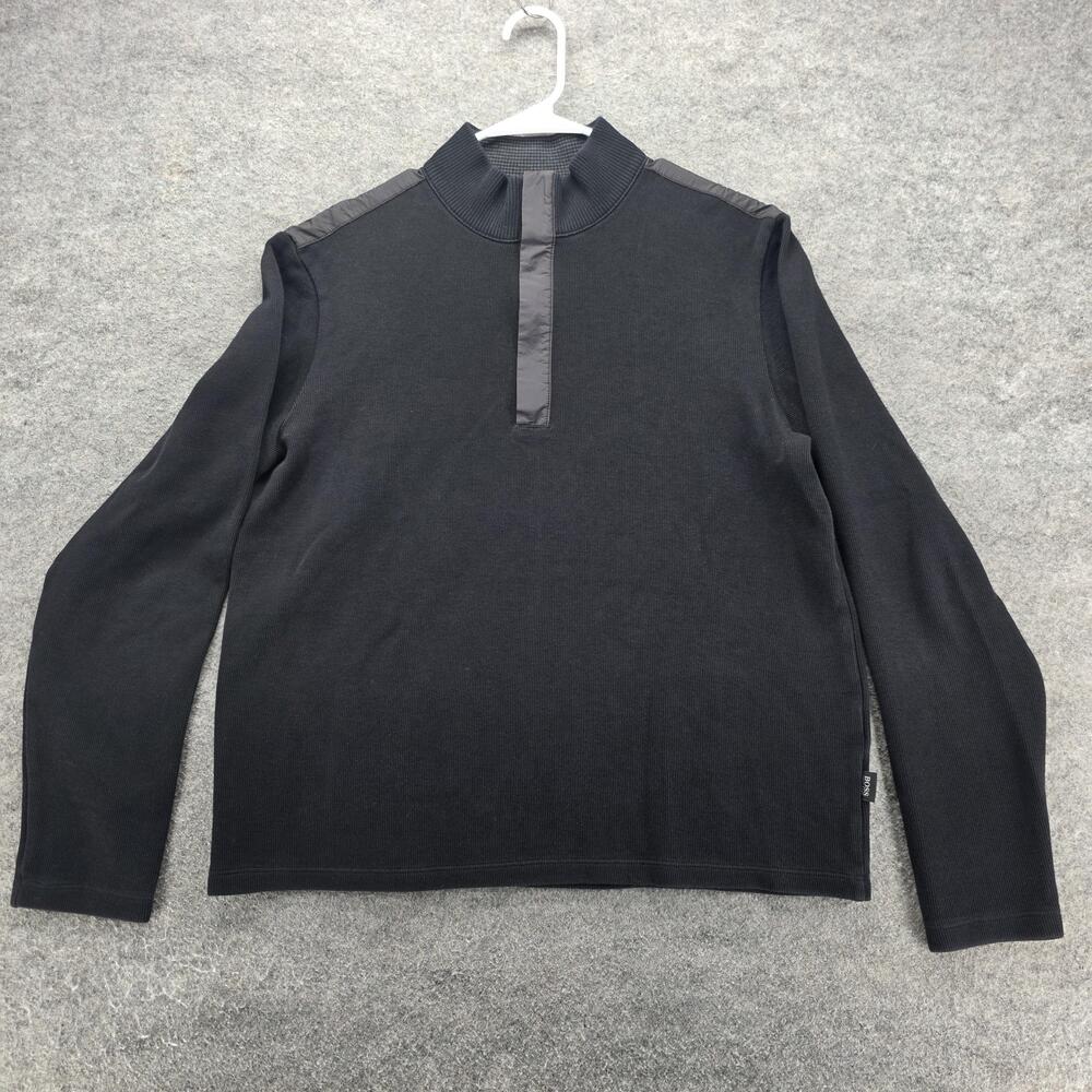 Hugo Boss Sweater Mens Large Black Regular Fit Long Sleeve Knit Pullover Casual
